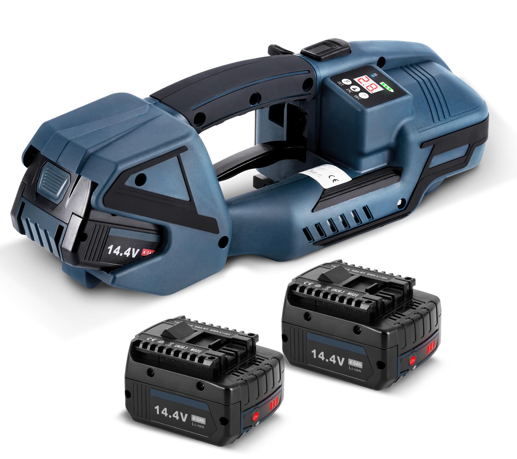 BAOSHISHAN Flejadora eléctrica para flejes PET/PP de 13-16mm de ancho y 0.4-1.2mm de grosor Herramienta de flejado automática portátil con 2 baterías de 4000mAh para embalaje de palets 230V