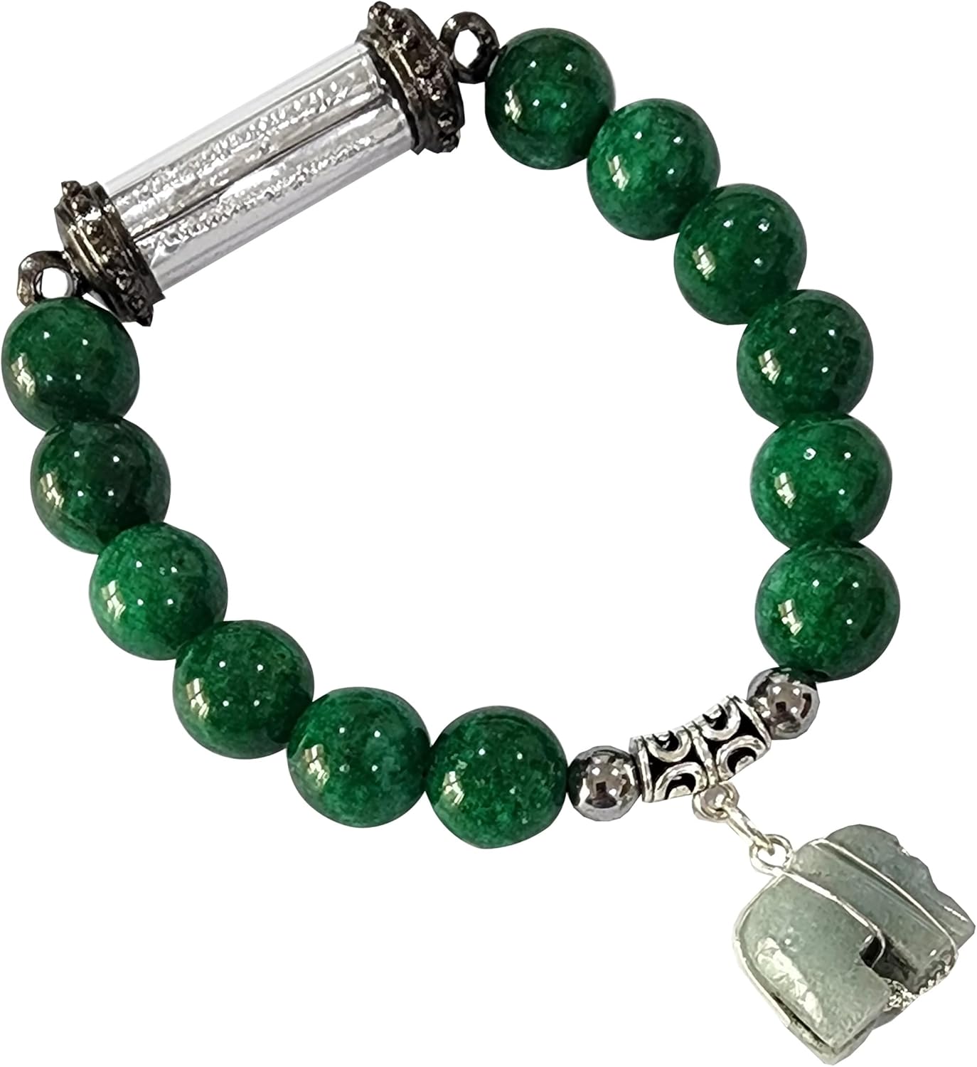 5-Row Thai Jade Takrut Yantra Bracelet for Women – Good Luck & Healing Gemstone Hand Bracelet with Elephant Jade Charms for Prosperity.