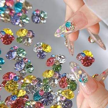Stacked Nail Gems Nail Rhinestones Nail Charms for Nails Design Mix Colorful Zircon Rhinestones for Nails Charms Stacking Nail Diamonds Nail Crystals Rhinestone Nail Jewels Nail Decor Nail Art Charms