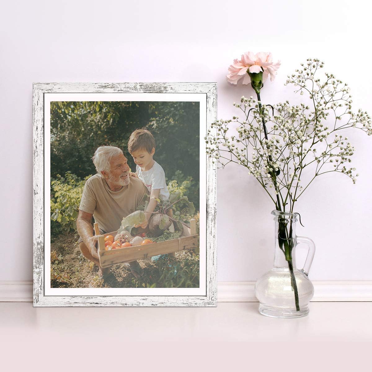 Capcillin 16x20 Picture Frame Wood Pattern Distressed White Poster Frame, Wall Mounting, Plexiglass, Great for Prints, Mural,and Art（CP003-MD16x20-RW）