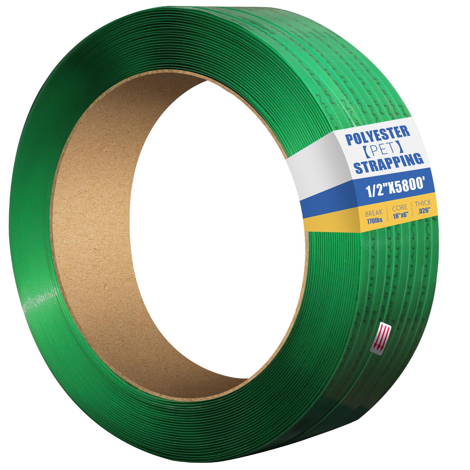 Umreifungsrolle aus geprägtem Polyester (PET), 1,27 x 15,2 cm, Kerngröße: 350 kg Bruchfestigkeit