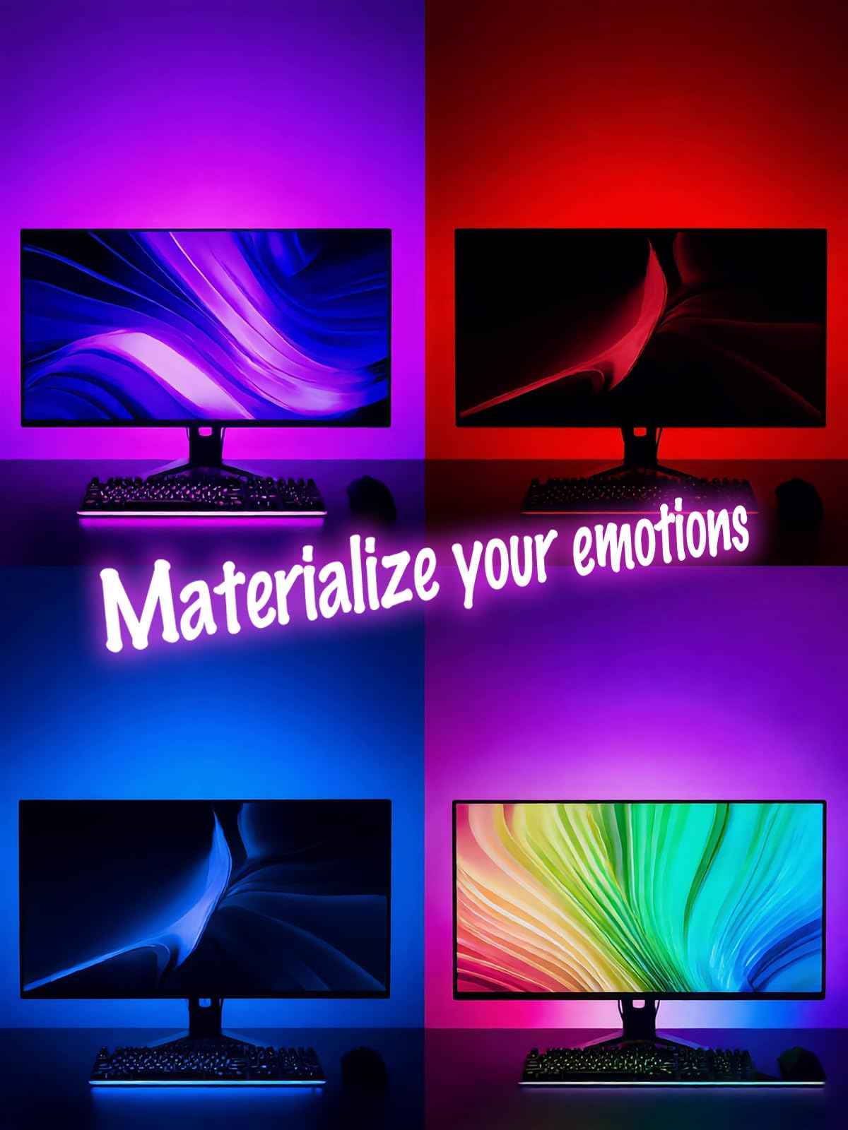 Retroiluminación LED RGB para monitor, control de aplicación inteligente, múltiples modos, sincronización de música, puerto USB (para monitor de 24 pulgadas, estándar)