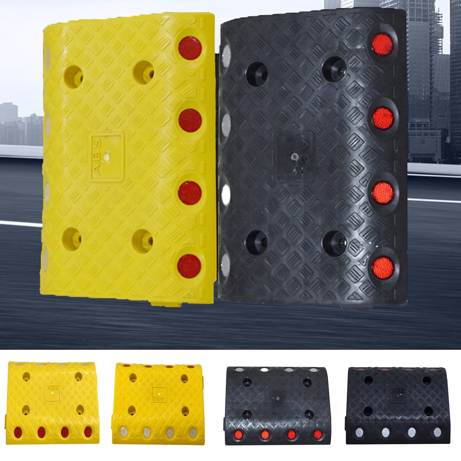 Badenes para Garaje de Plástico PE, 2 Unidades Reductores de Velocidad con Película Reflectante y 8 Pernos, 35x25x4,5cm, para Aparcamientos Comunitarios y Garajes