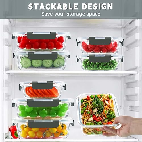 Miniatura 5 de KAMOTA Contenedores de vidrio para almacenamiento de alimentos, paquete de 10 recipientes de vidrio para preparación de comidas, recipientes