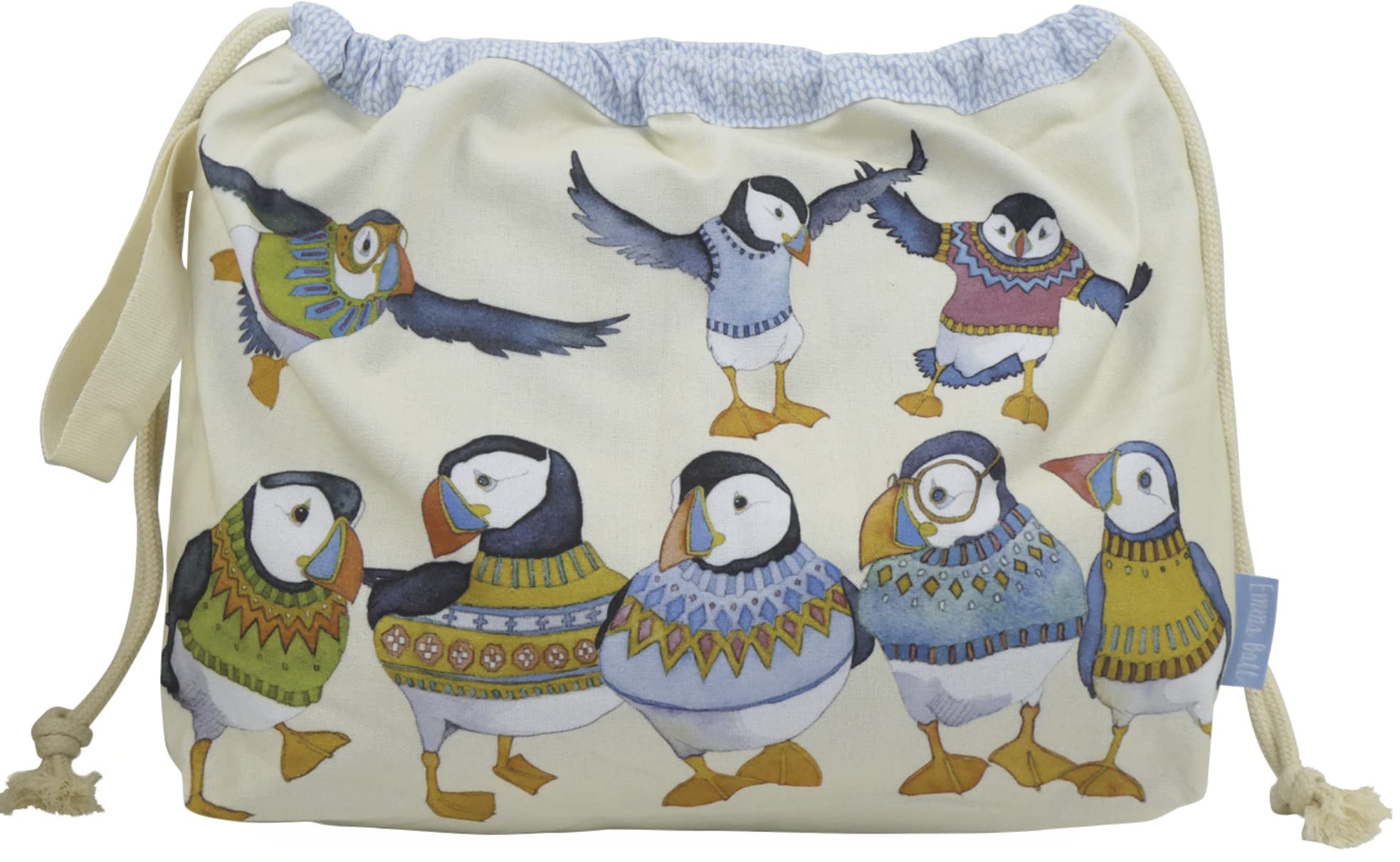 Emma Ball Drawstring Bag Size 39cm X 31cm Woolly Puffins