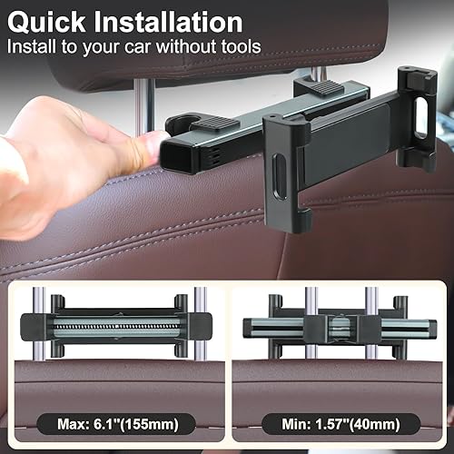 Miniatura 2 de Kairiyard Soporte para tablet para automóvil, brazo de extensión triangular ajustable para asiento trasero de automóvil, soporte para tableta de