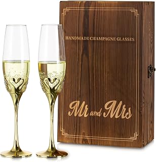 NUPTIO Champagne Glasses Wedding Gift: Set of 2 Swan Champag