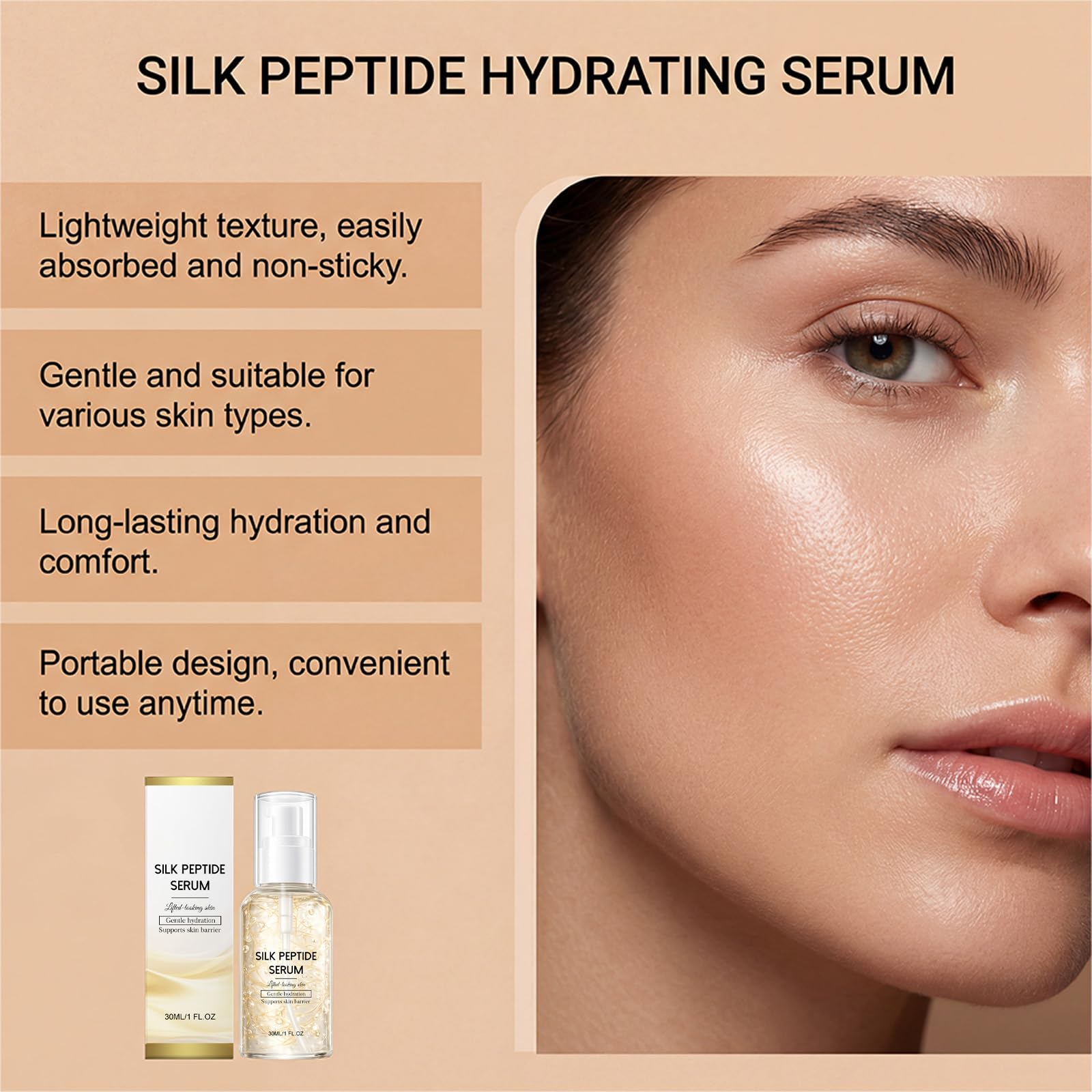 Siero peptide di seta: idrata intensa, siero leggero e chiaro contro linee sottili, idratante cura del viso per una pelle liscia, tonifica e liftet, migliora (12 pezzi)