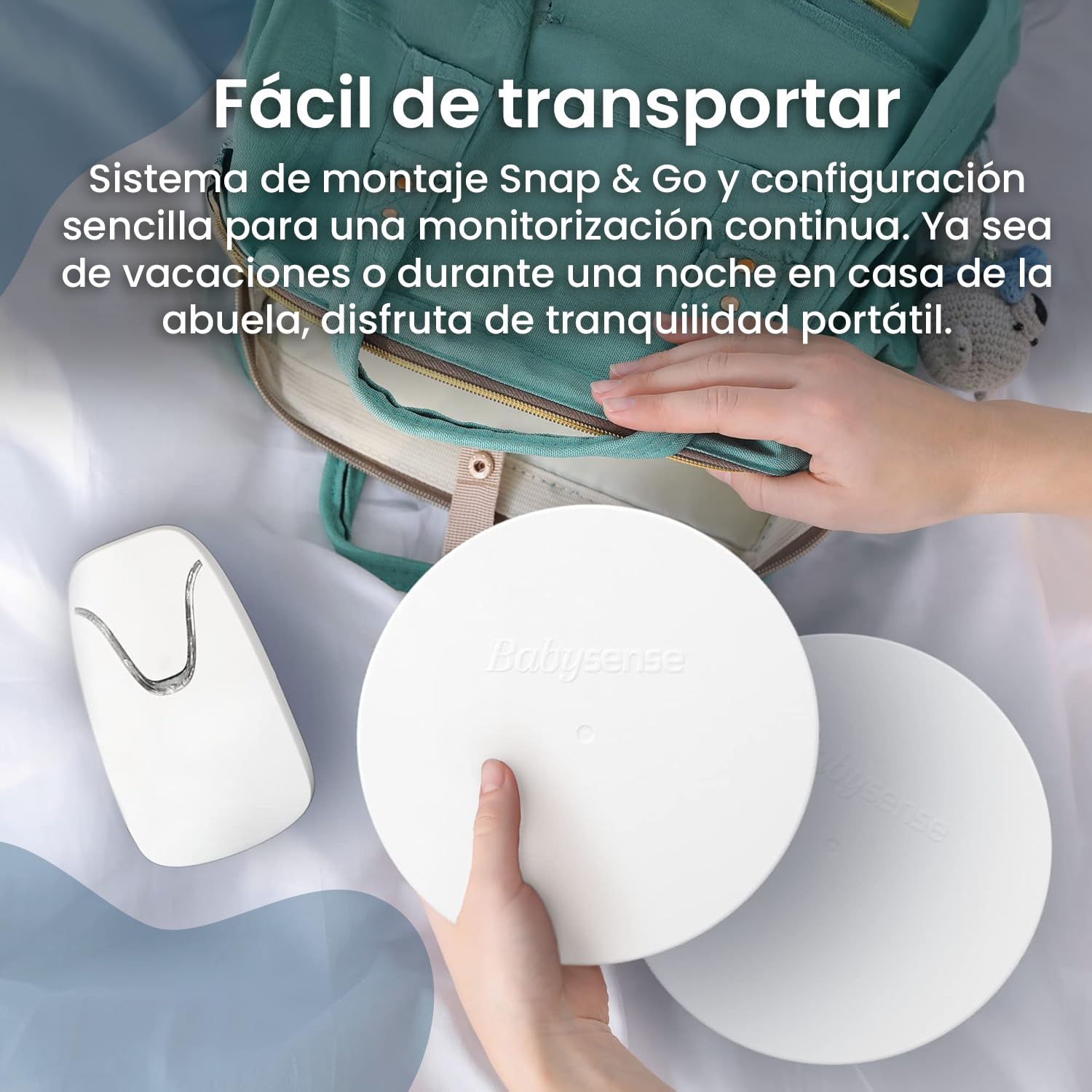 Babysense Monitor para Bebés con Alertas de Respiración en Tiempo Real, Notificaciones de Irregularidad, Certificación Médica Monitor sin Contacto, Cobertura Completa con 2 Sensores