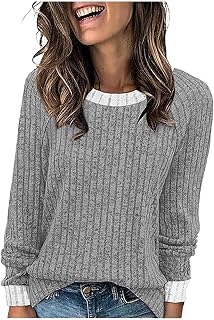 Women Color Block Sweater,Crewneck,Long Sleeve,Lightweight Casual Tops | Unique color contrast design, lightweight comfortable wearing for autumn winter daily fashion