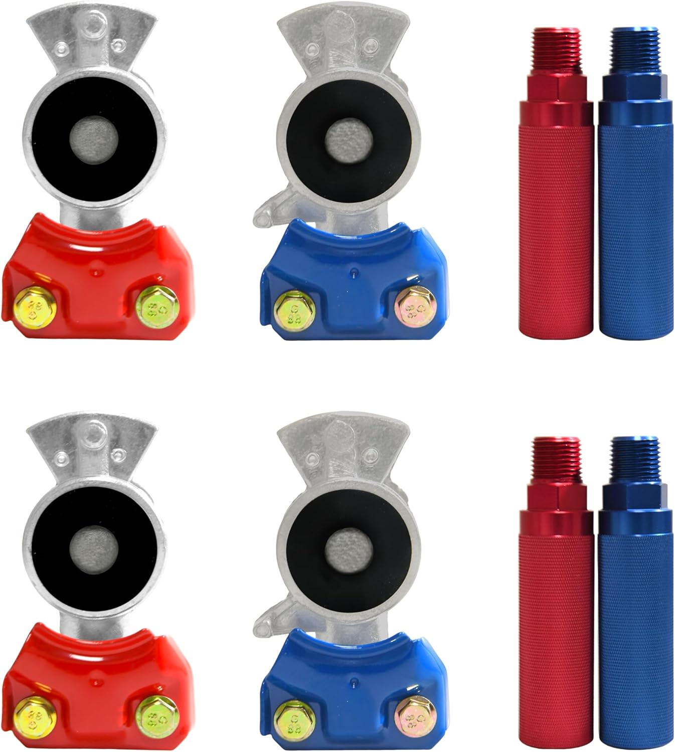 Red and Blue Air Brake Glad Hands ANGRICHR for Semi-Trailers and Trucks, Service and Emergency Lines (2, Glad Hands+Aluminum Couplers)