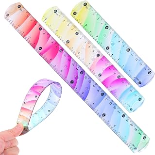 3 Pcs Bendable Rulers, 6/8/12 inch Flexible Rulers with Centimeter and Inch, Clear Gradient Colored Plastic Soft Ruler