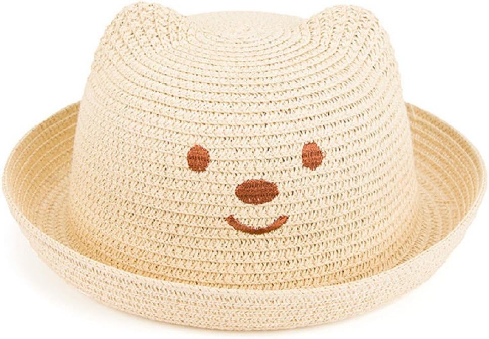 Straw Baby Ear Floppy Drawstring Chin Strap 3-6 Years Sun Hat for Girls Boys Children