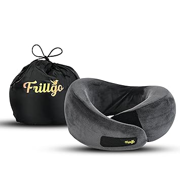 Travel Pillow for Flights – Grey Velvet Travel Neck Pillow with Adjustable Velcro & Carry Bag – Soft & Comfortable Support – Neck Pillow for Flight Travel - image, photos