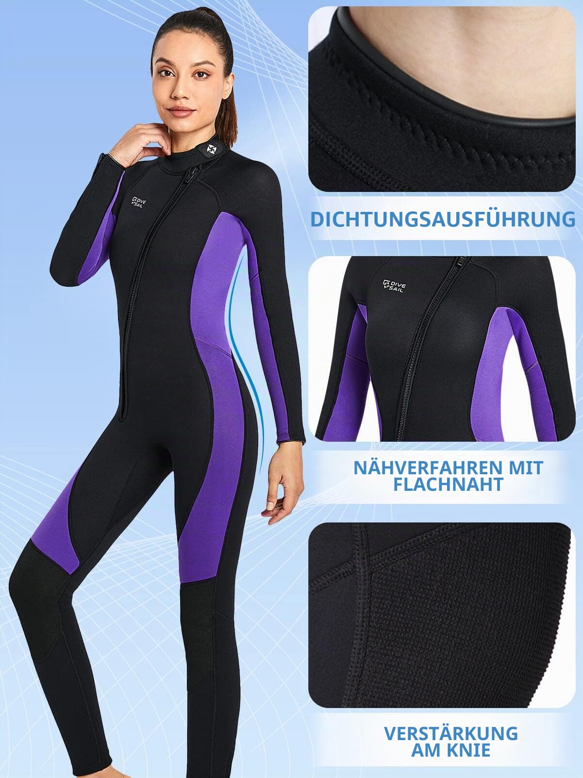 3mm Neoprenanzug Neopren Tauchanzüge Ganzkörper-Tauchanzüge, Frontreißverschluss Langarm Stretch Tauchhaut zum Schwimmen Schnorcheln Tauchen Surfen Wassersport