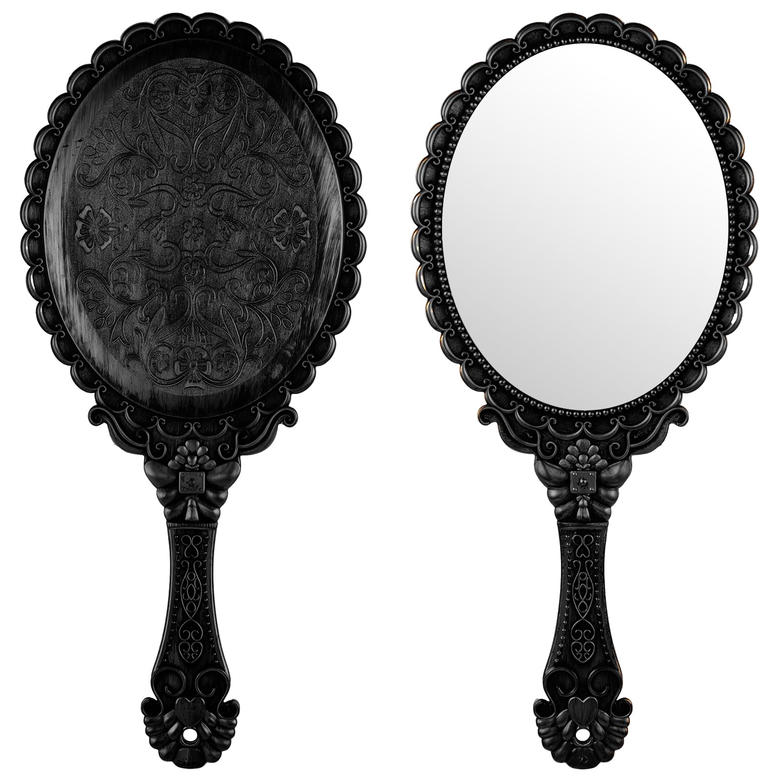 Vintage Hand Mirrors with Handle, Vanity Handheld Makeup Mirror Elegant Handle Mirror Portable Plastic Handheld Travel Mirrors for Women Face Makeup Travel Party Desk Carry Accessories, Black-image-19