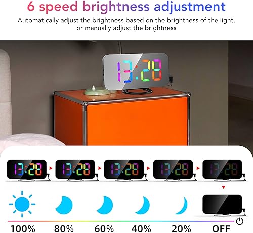 Miniatura 2 de Fydun Ledrgb Digital Alarm Clock 6.5 Inch Smart Mirror Alarm Clock Mic Color Bedside Led Digital Alarm Clock for Home Office White Wide Range of