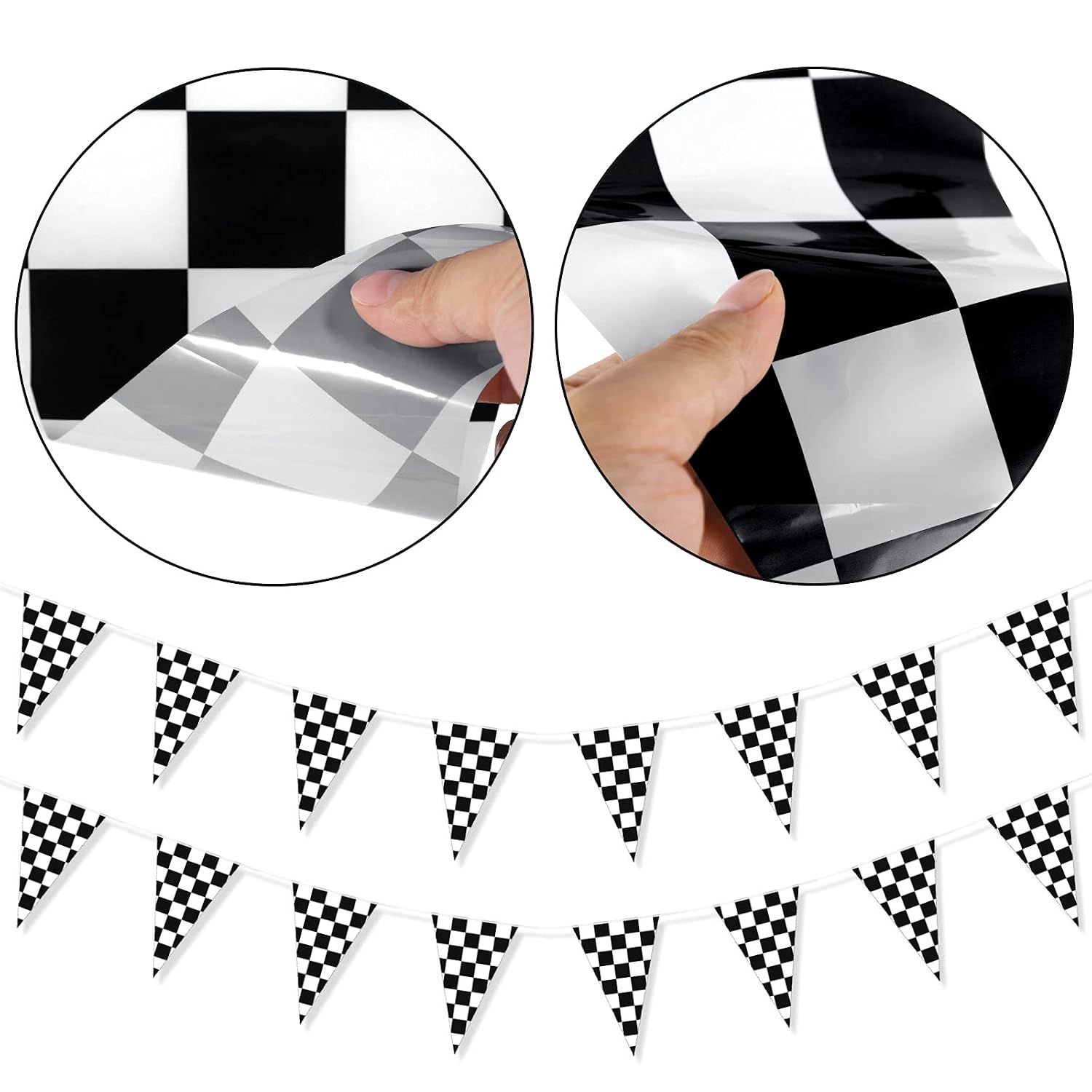 Checkered Flag Banner 114.8 ft Racing Pennant Banner Checkered Flag Party Supplies Pennant Banner Flags Racing Party Pennant Flag for Birthday Party Decor (Black White) - Image 4