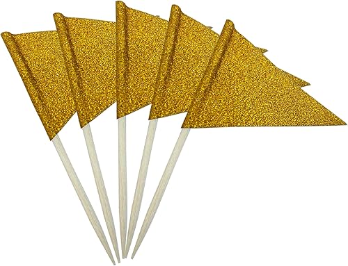 GentleGirl 100 banderas de palillo de dientes en blanco sólido, mini adornos lisos para cupcakes, banderas triangulares de color en palo,