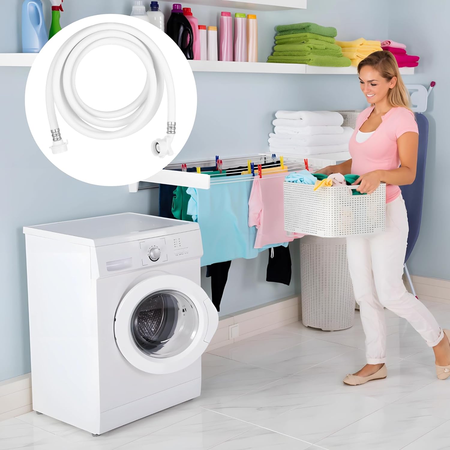 Portable Washing Machine Drain Hose, 118.1" Universal Discharge Pipe with Quick Connect Fittings