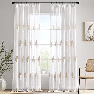 MIULEE Gardine Stickerei Blattmuster 2er Set B140 H290 Braun-Weiß
