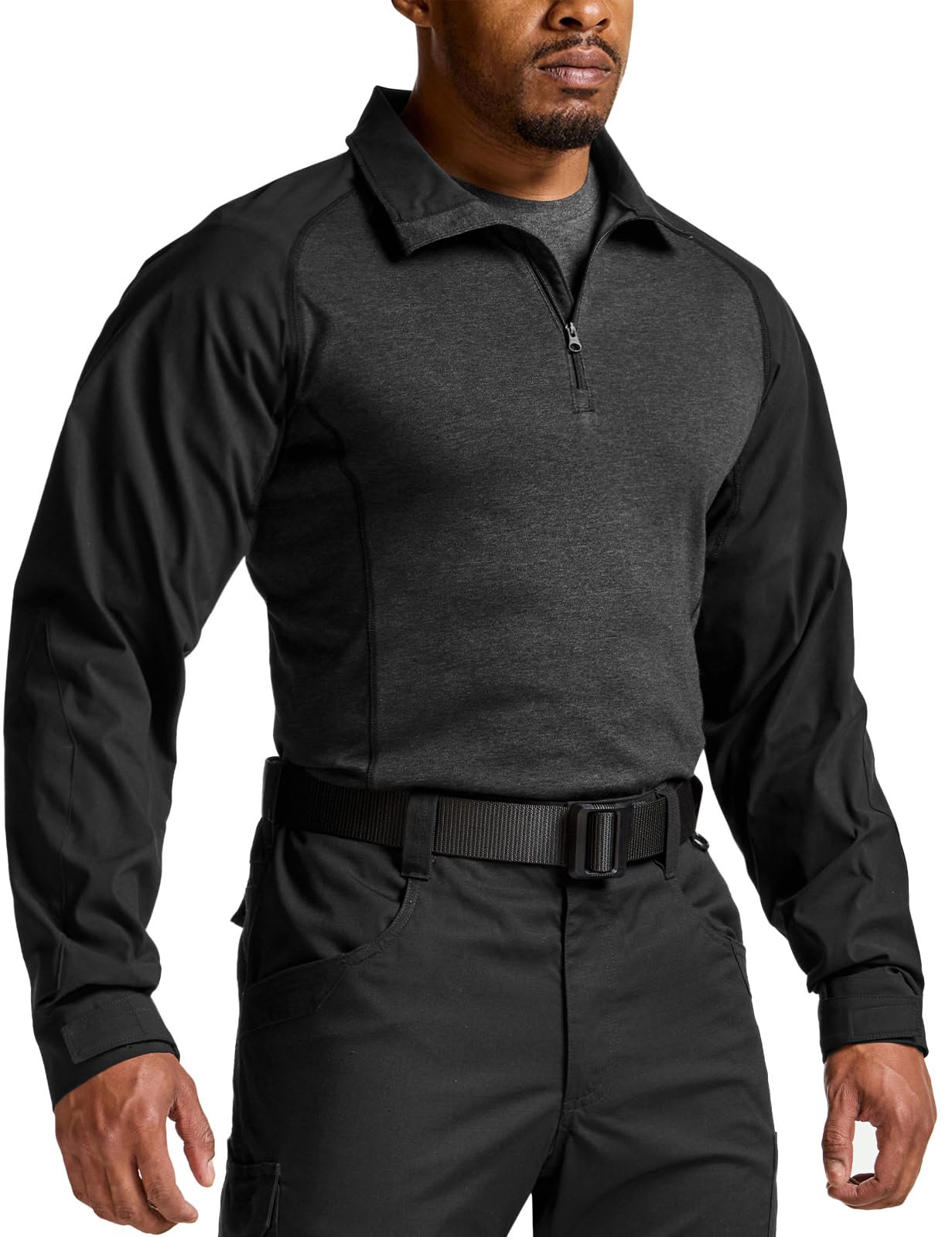 CQR Men's Tactical Combat Shirt, 1/4 Zip Long Sleeve Breathable Military BDU Training Top for Shooting, Hunting, Range Use