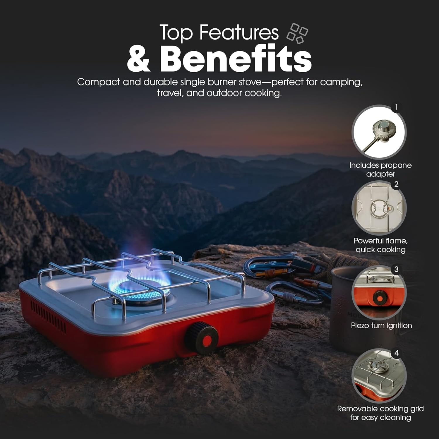 GasOne Single Propane Burner Camp Stove – 10,000BTU Portable Stove Propane Grill with Removable Cooking Grid – Large Easy to Use Knob – Carry Case Included