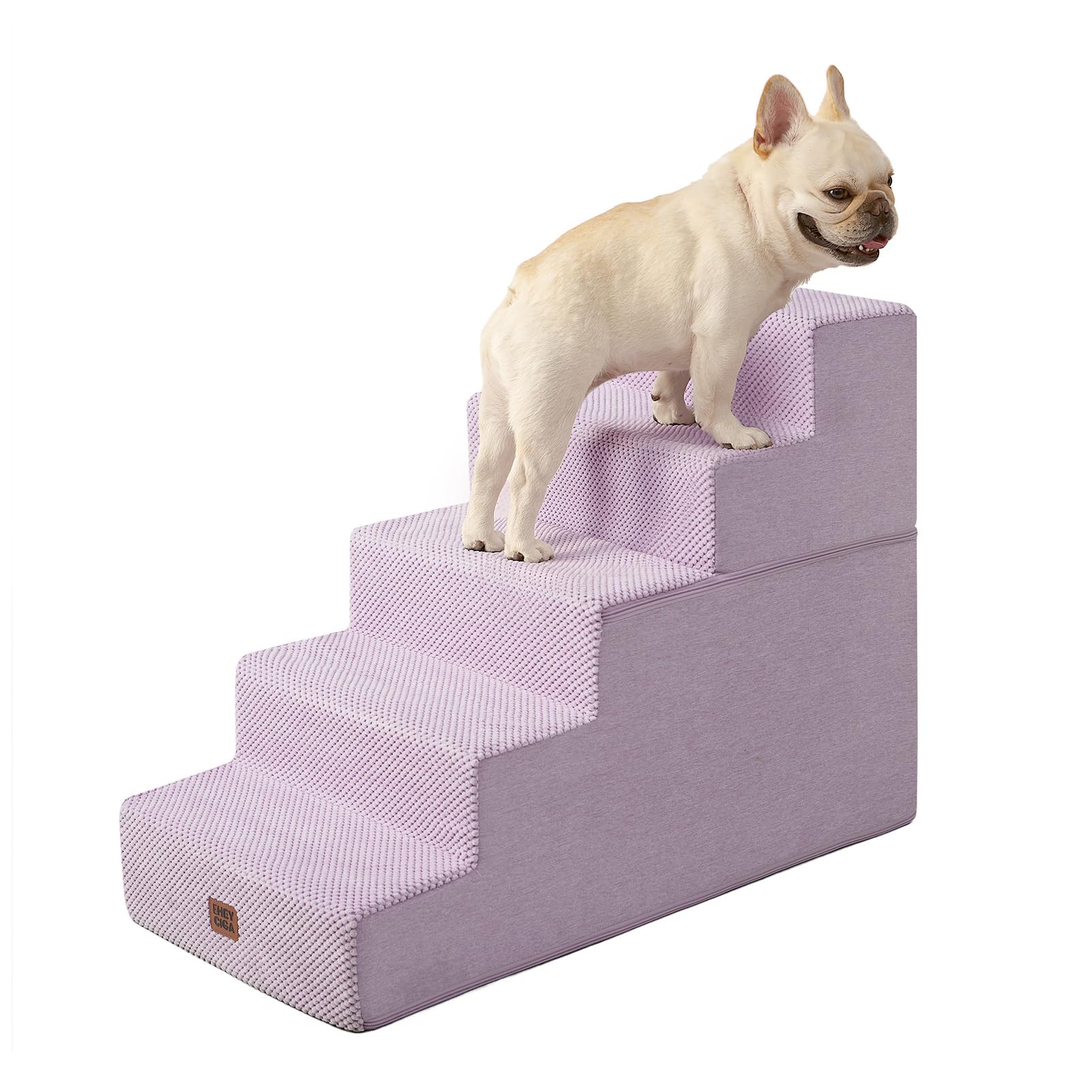 EHEYCIGA Dog Stairs for High Bed 22.5" H, 5-Step Dog Steps, Lilac | Pet Steps for Small Dogs and Cats for Bed, Non-Slip Balanced Pet Ramp Indoor