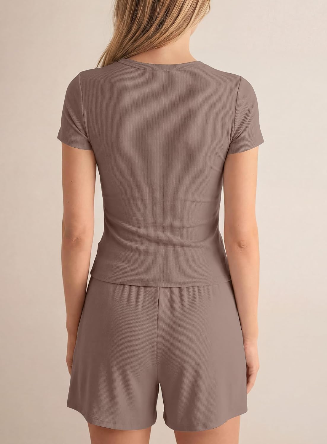 Darong 2 Piece Shorts Set for Women Summer Lounge Wear | Short sleeve, Slim fit, Crew neck, Drawstring shorts, Side pockets, Elastic waist, Matching sets