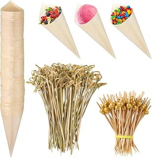 Queekay 300 Pcs Charcuterie Cones Gold Pearl Cocktail Picks and Charcuterie Sticks for Appetizers Drinks Charcuterie Parties Catering Events Fruit Party Wedding Birthday Party Supplies