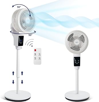Oscillating Pedestal Fan with Remote, 360 Standing Air Circulator Fan,43.3inch Adjustable Height,Timer, 3 Modes 90+90 Floor Fan for Bedroom, Home, Kidroom, Office, Regular