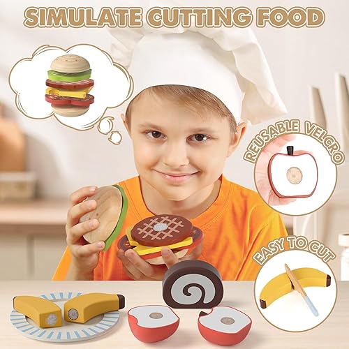 Miniatura 5 de Lehoo Castle Juegos de comida de madera para la cocina de los niños, juguetes de comida para niños pequeños de 3 a 5 años, juego de pícnic, juguetes