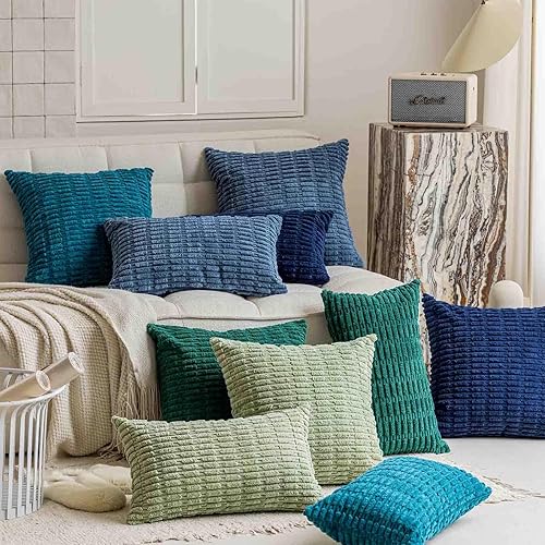 Miniatura 3 de JUSPURBET Juego de 2 fundas de cojín de pana suave lumbar azul de 12 x 20 pulgadas con cremallera invisible para sofá, cama, fundas de cojín