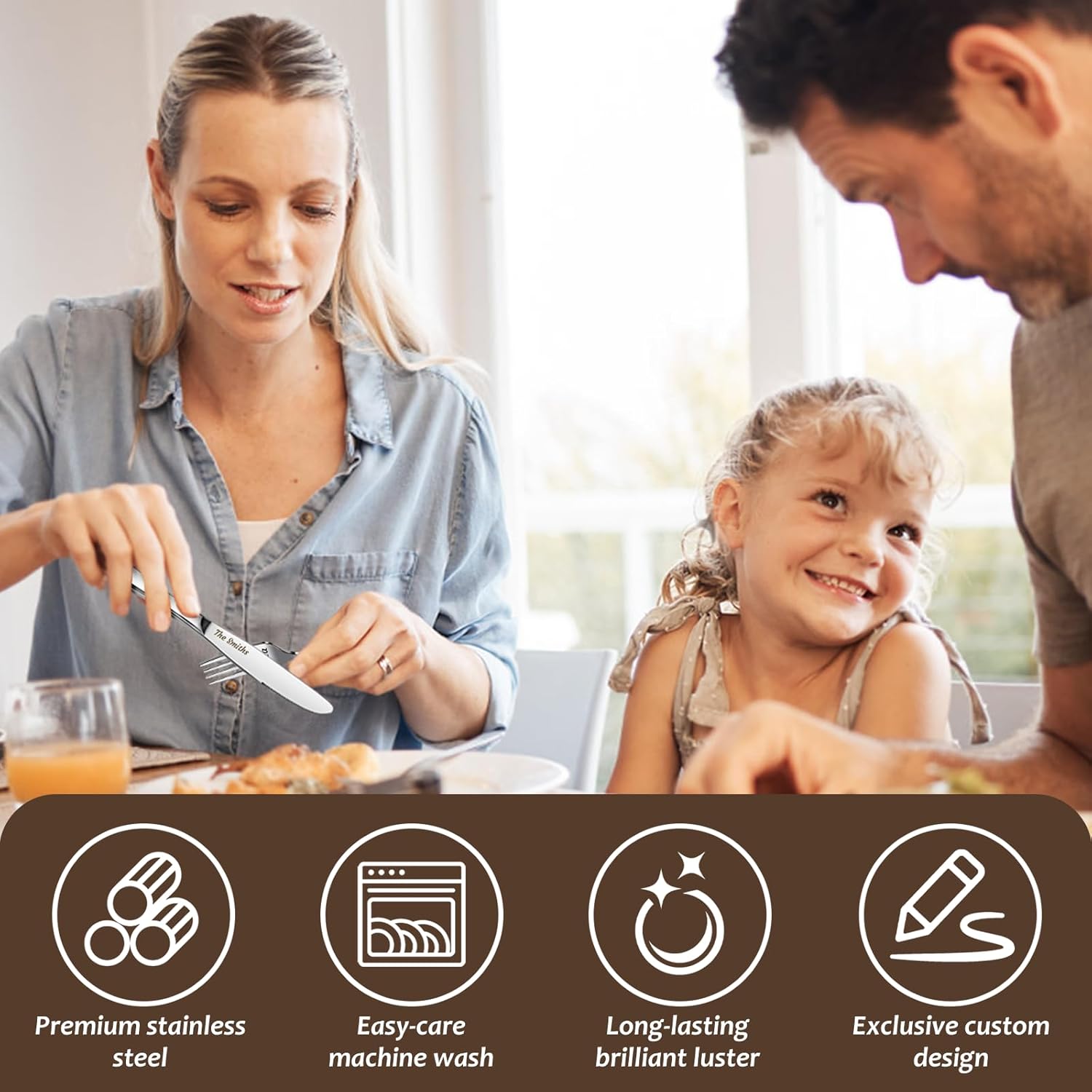 Personalized Silverware Set - 20 Piece Custom Flatware Cutlery Set for 4 With Name Logo, Stainless Steel Utensil Sets Ideal for Home Restaurant Wedding,Mirror Polished Dishwasher Safe (20)