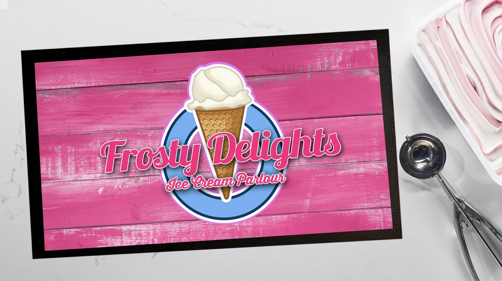 Artylicious Personalised Ice Cream Parlour Counter Mat - Pink shop van counter mat V3