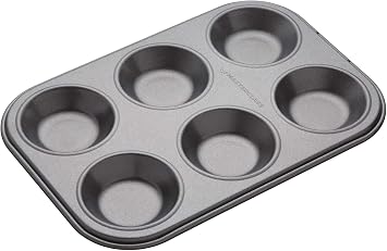 MasterClass KCMCHB59 6 Hole Mince Pie Baking Tray with PFOA Non Stick, Robust 1mm Carbon Steel, 24 x 16cm Jam Tart Tin, Grey