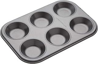 MasterClass KCMCHB59 6 Hole Mince Pie Baking Tray with PFOA Non Stick, Robust 1mm Carbon Steel, 24 x 16cm Jam Tart Tin, Grey