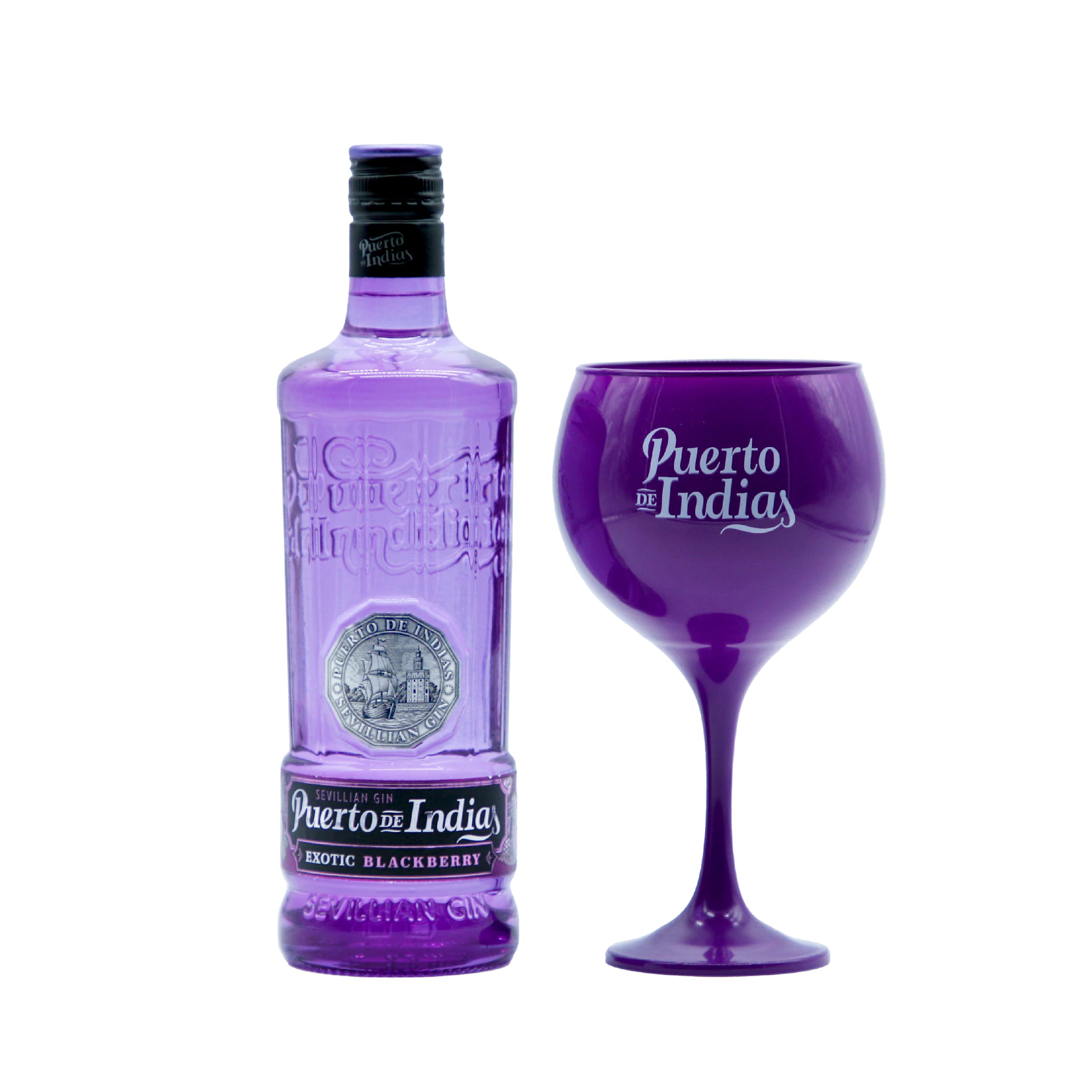 Puerto de Indias Pack Exotic Premium Gin 70 cl 37.5º + Copa de Cristal Morada