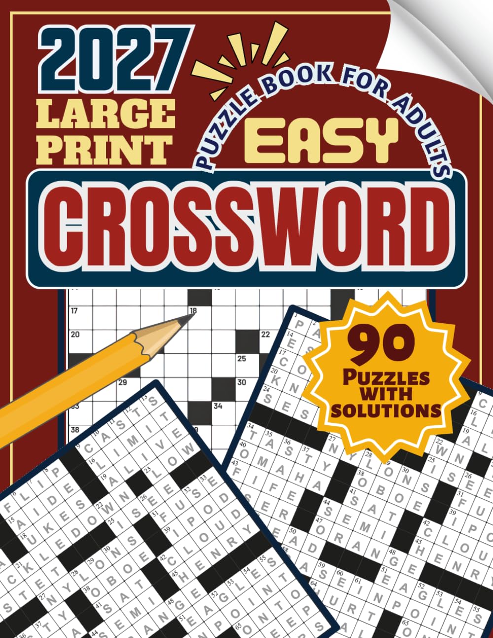 Easy Crossword Puzzle Book for Adults: Large Print Easy Level Crossword Puzzles for Adults & Seniors – 90 Puzzles with Solutions
