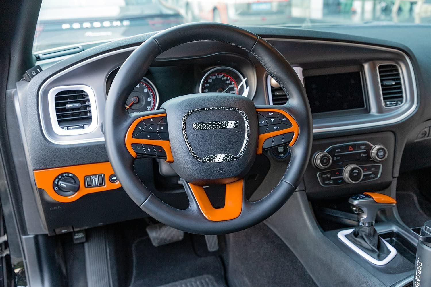 Steering Wheel Decoration Trim Cover ABS Fit for Dodge Challenger Charger 2015-2024,for Durango Jeep Grand Cherokee SRT8 2014-2024 Accessories 3pcs (Orange) image 5