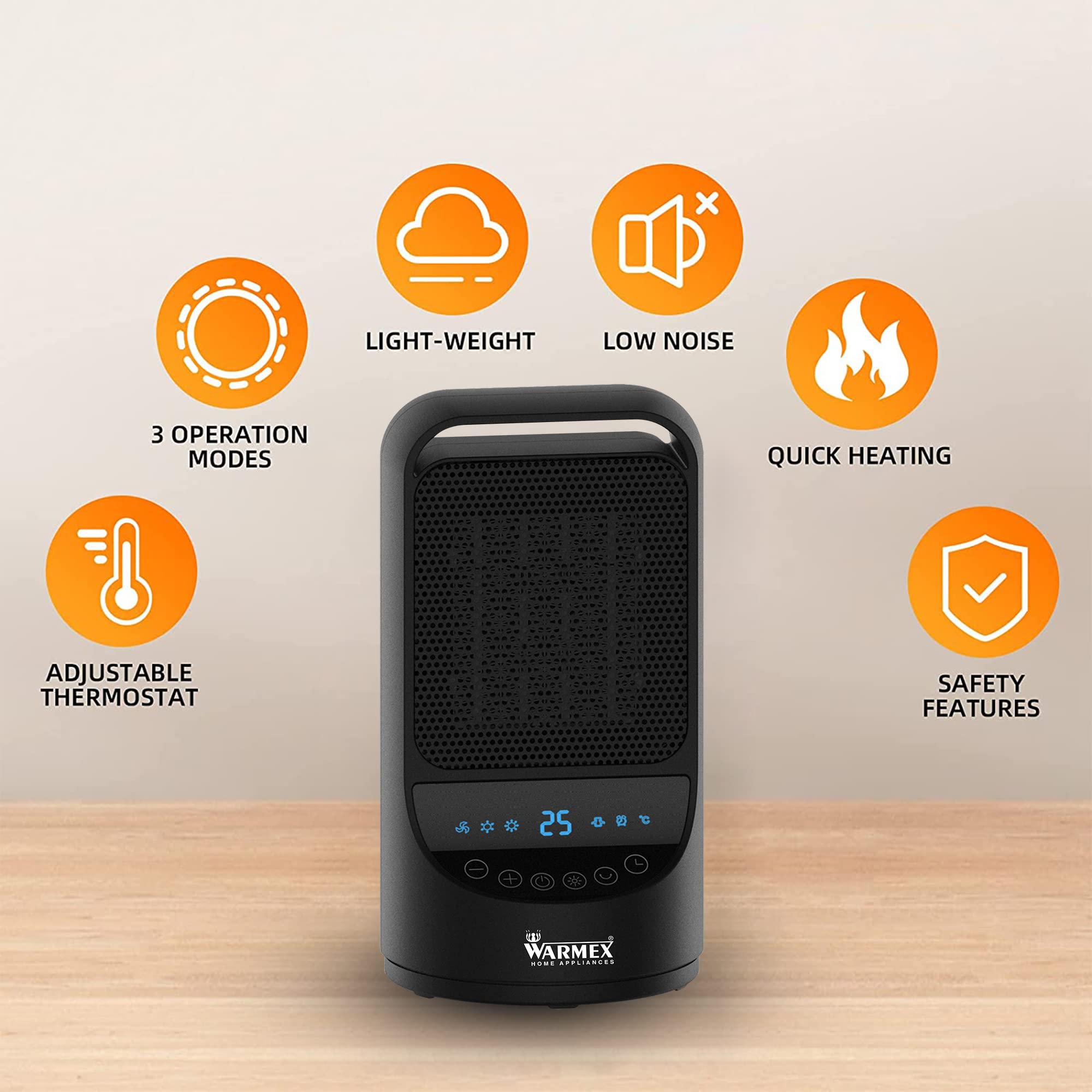 Warmex 750/1500 Watts Electric Table Top Fan Heater PTC Junior Digi with  Touch Control Digital Display : Amazon.in: Home u0026 Kitchen