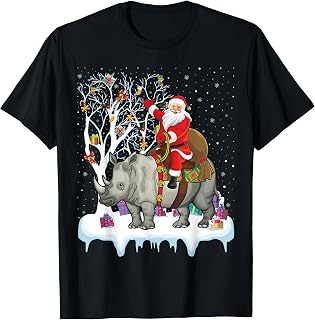 Rhinoceros Lover Xmas Gift Santa Riding Rhino Christmas T-Shirt