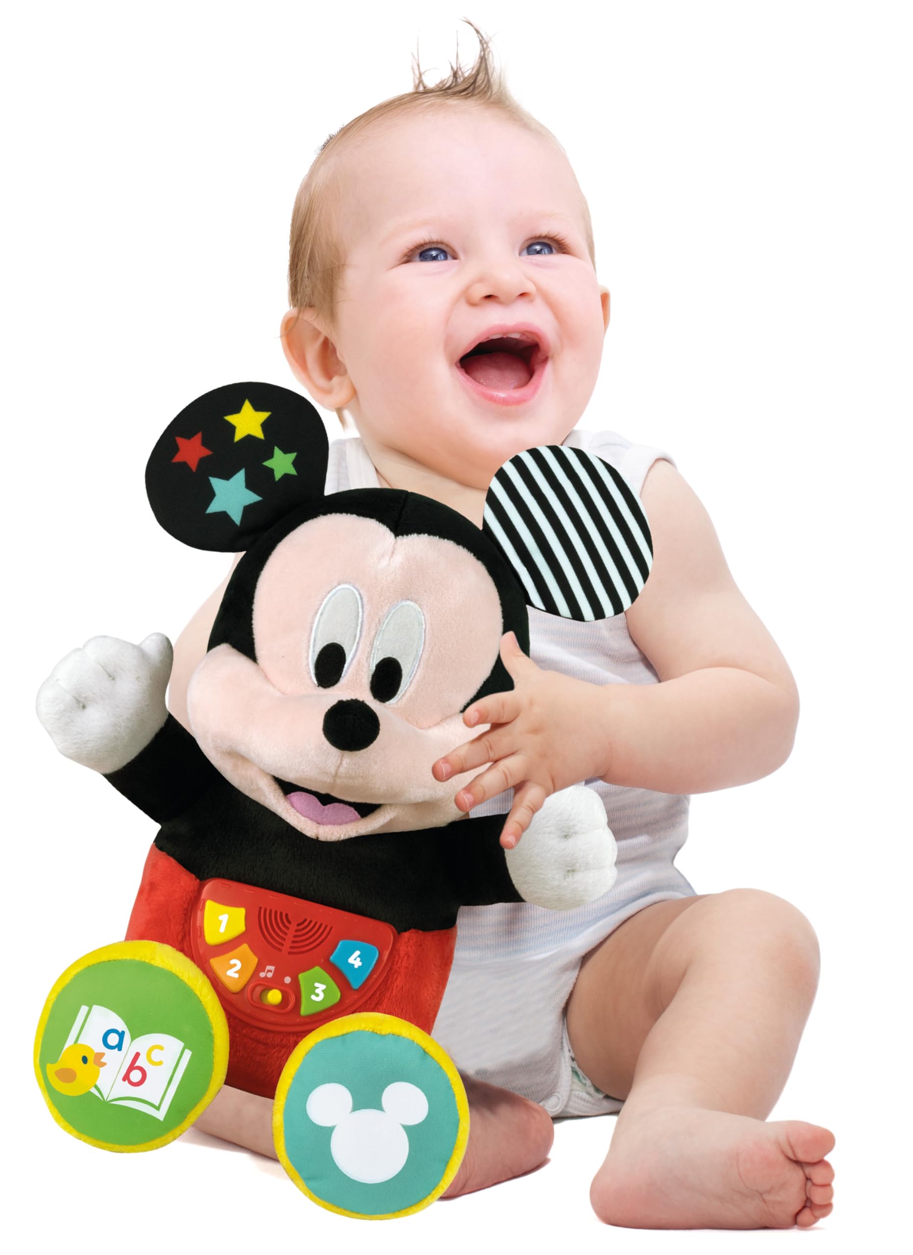 Clementoni Mes premières Histoires - Baby Mickey conteuse d’Histoires - Immersion Sonore Total - Jeu Educatif - pour Enfant Curieux - Moment de Détente - Lavable en Machine - Dès 6 Mois