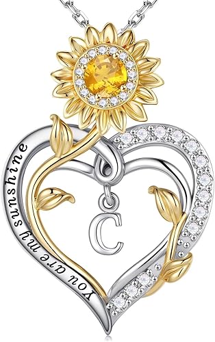 Iefil Regalos de Girasol para Mujer - Collar de Girasol Inicial de Plata de Ley 925 para Mujeres, Regalos de Aniversario y Cumpleaños para Esposa,