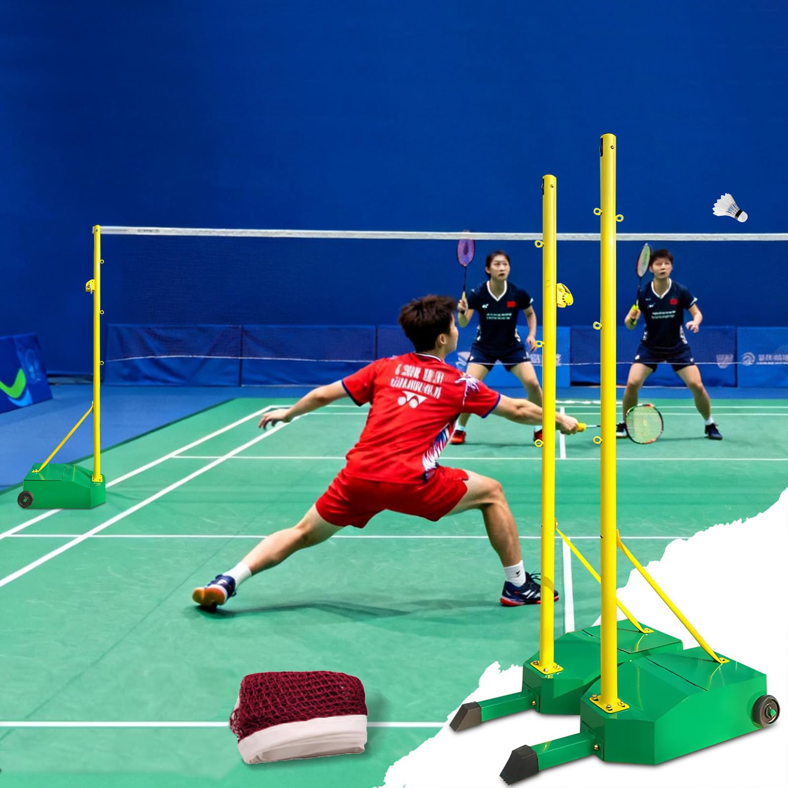 Portable Badminton Nets Pole,Movable Badminton Net Stand with Wheels,5.1ft Badminton Poles,Freestanding Sport Training Equipment for Outdoor & Indoor