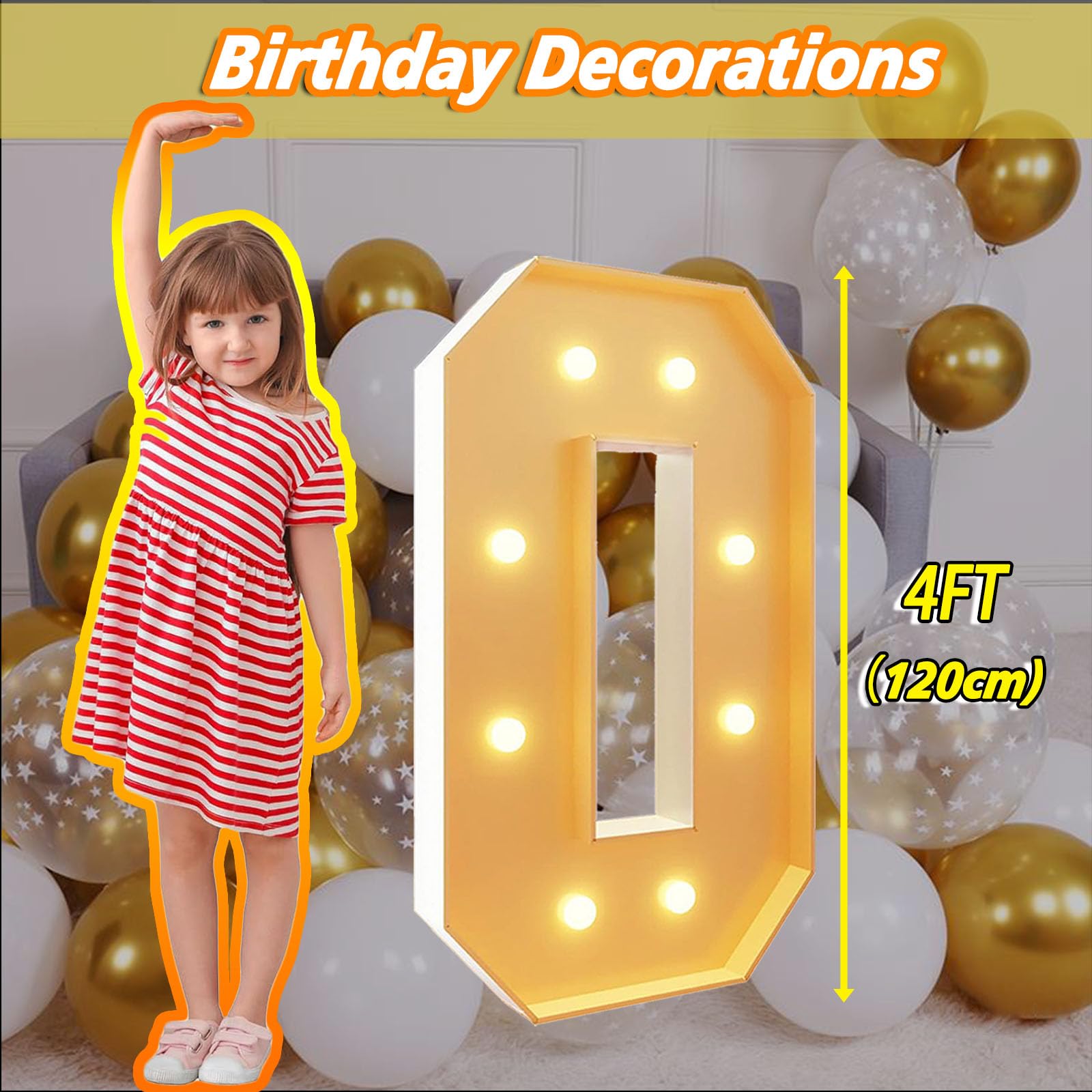 Decoración de boda de 4 pies de marquesina iluminada número 0, mosaico precortado, tablero de espuma para globos, números blancos cálidos, letrero de lámpara para cumpleaños, fiesta de compromiso