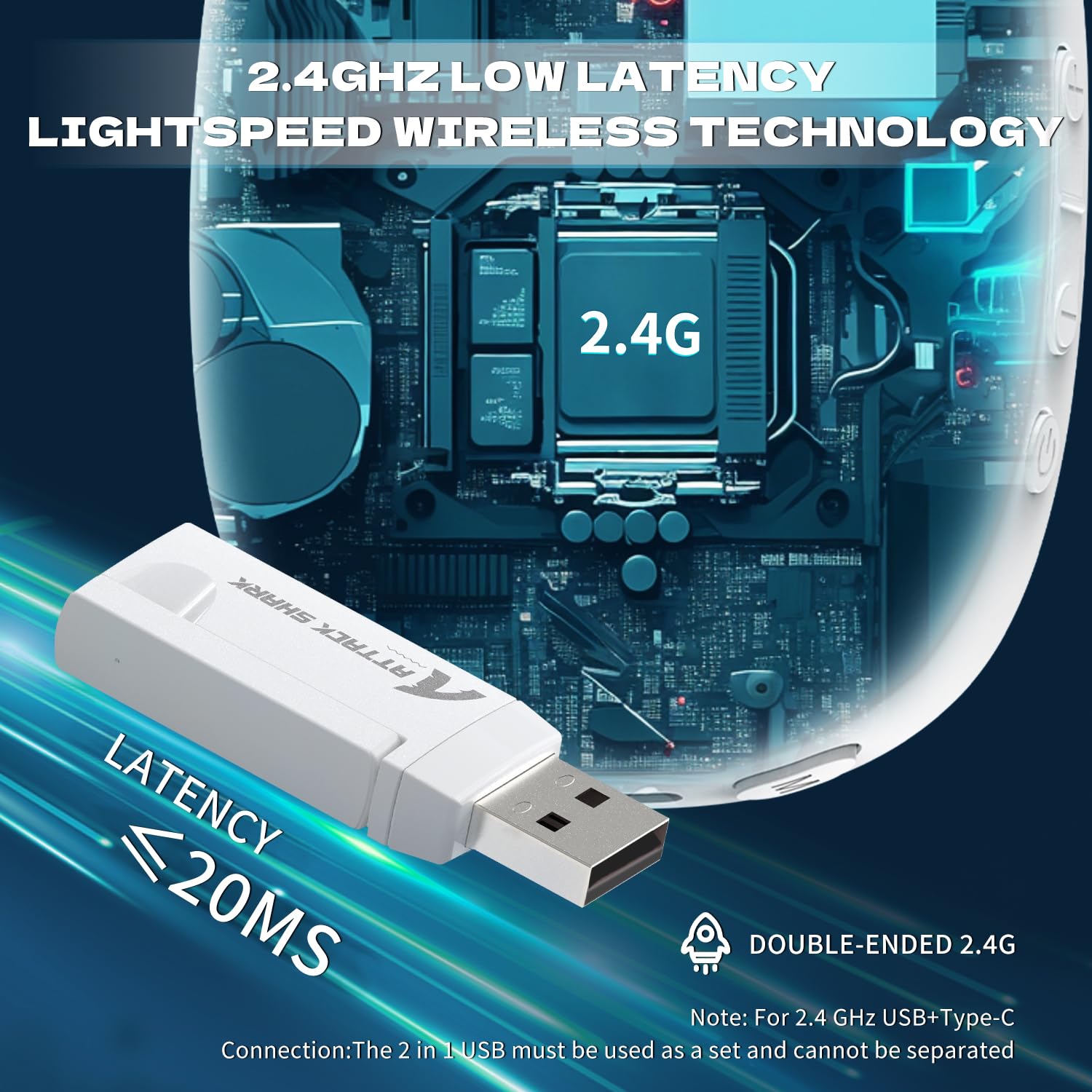 MAMBASNAKE x ATTACK SHARK L90 Cuffie da gioco wireless ultraleggere e galleggianti, suono surround 7.1, BT5.3/2.4Ghz/cablate, RGB, driver al neodimio da 40 mm, per PC/PS4/PS5/Switch/Xbox-Bianco