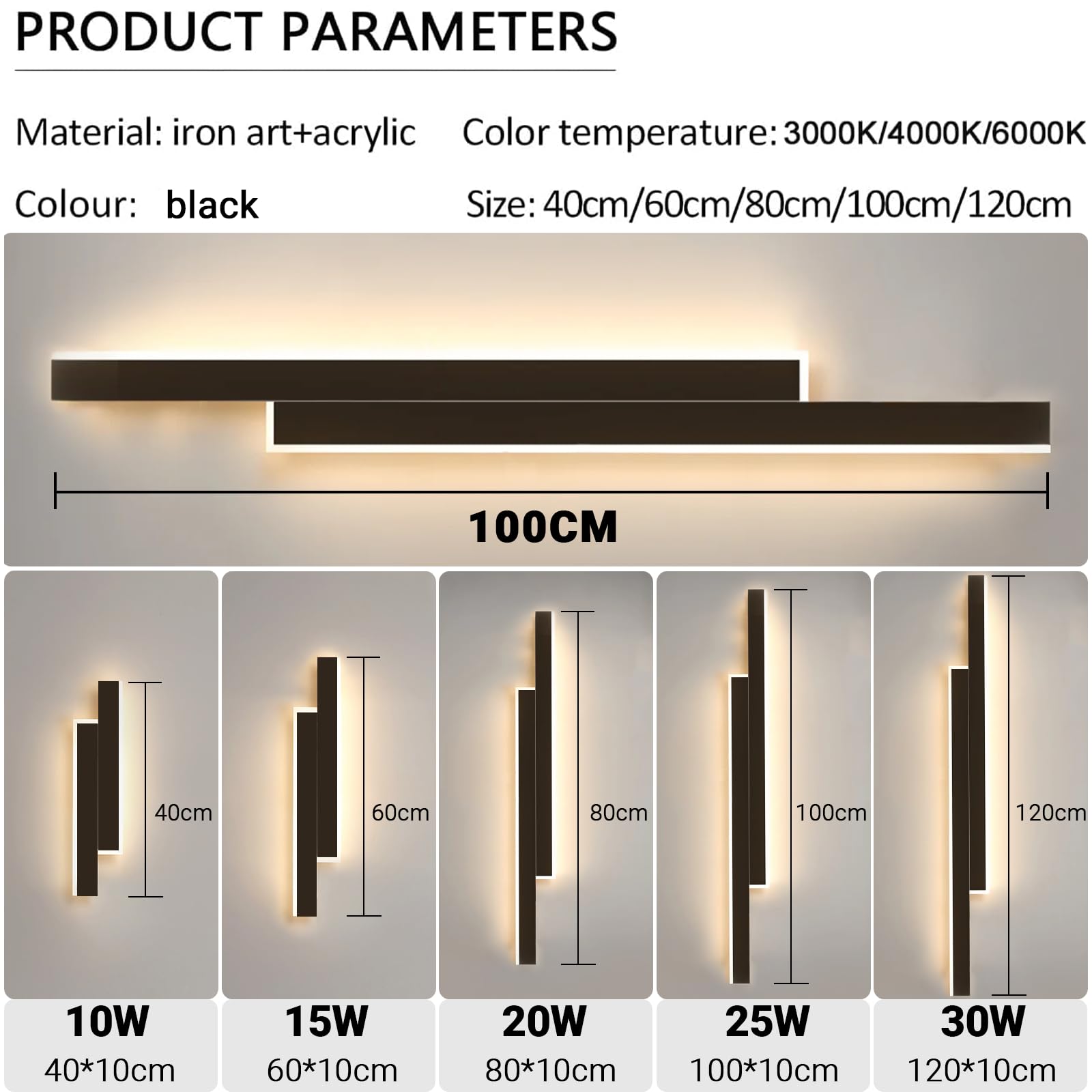 25W LED Wandleuchte Innen Dimmbar 100CM Wandlampe innen mit Fernbedienung,Up Down Wandlicht,Moderne Wandbeleuchtung Schwarz für Schlafzimmer Korridor Wohnzimmer Treppe Kinderzimmer Küche