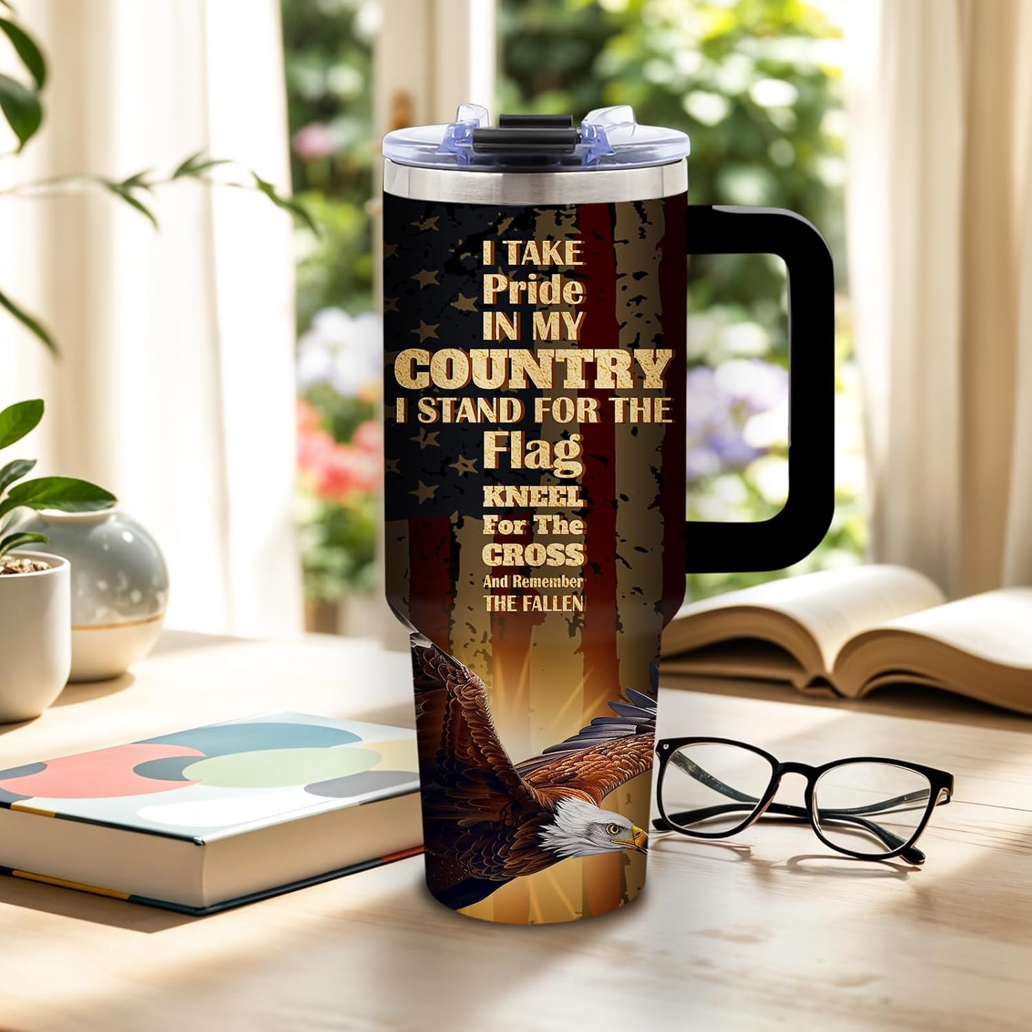 DUUV American Flag Tumbler 40 Oz, Stainless Steel Insulated Mug, Patriotic Travel Mug for Men Dad Him Veterans USA Fans, Gifts for Independence Day Christmas Thanksgiving Birthday, 1PCS - Image 2