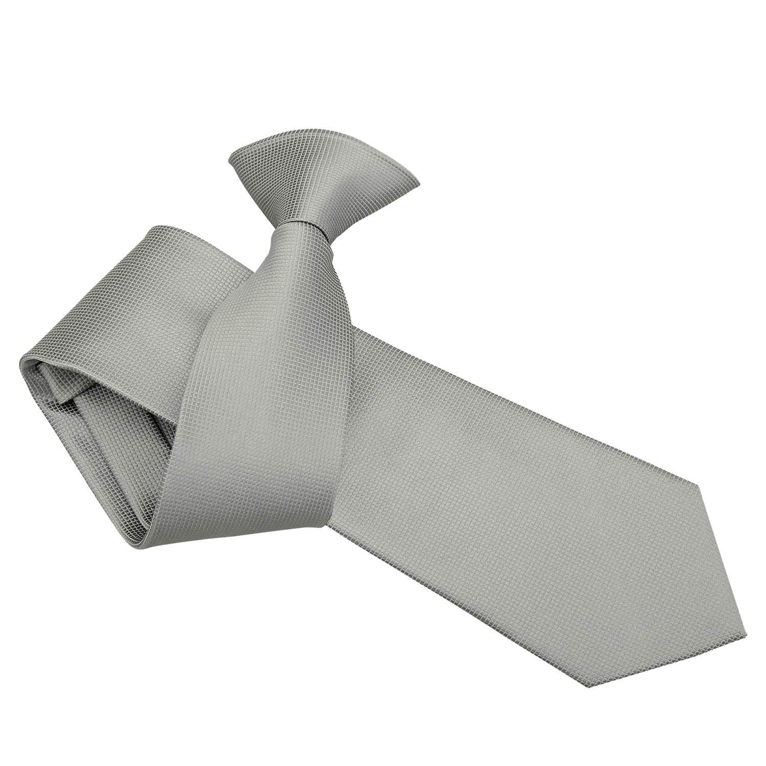 DQT Mens Check Pattern Clip-On Tie – Pre-Tied Necktie for Wedding, Business & Formal Wear, Easy Fasten - Silver